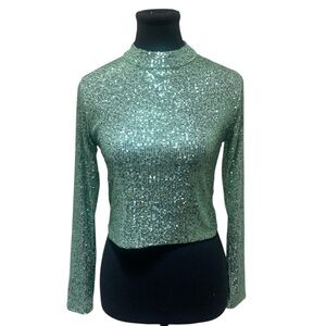 Mango Green Sequin Blouse GUC XS